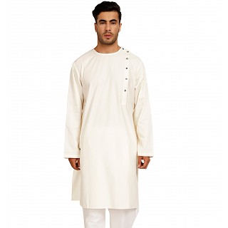 Designer round neck kurta with side slits- Cream